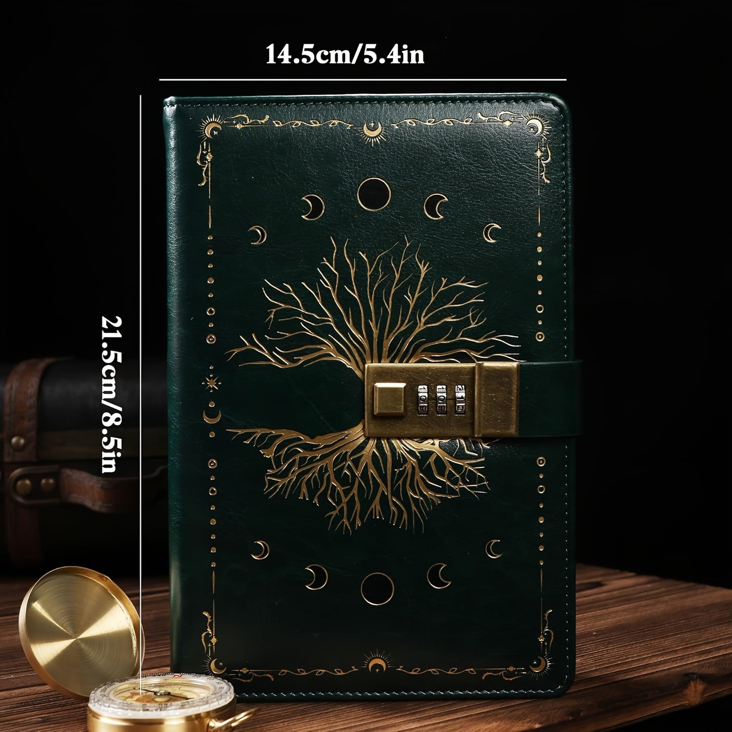 Lockable Password Book Withered Tree Pattern Leather Notebook