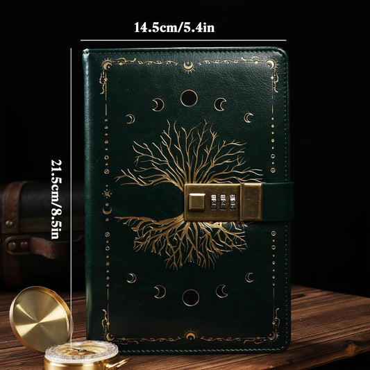 Lockable Password Book Withered Tree Pattern Leather Notebook