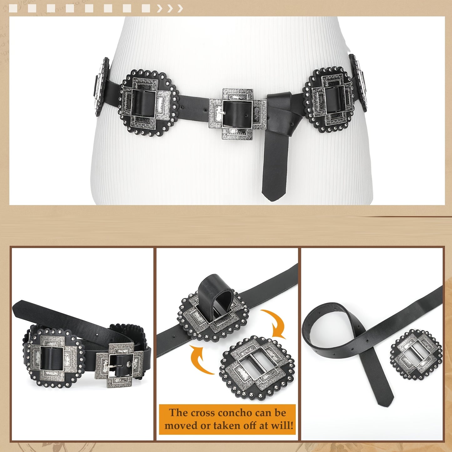 SUOSDEY Western Cross Buckle PU Belt For Women Fashion