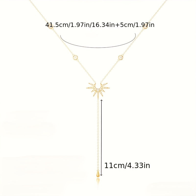 Blossom Radiate Boho Y Shaped Tassel Necklace Rhinestones