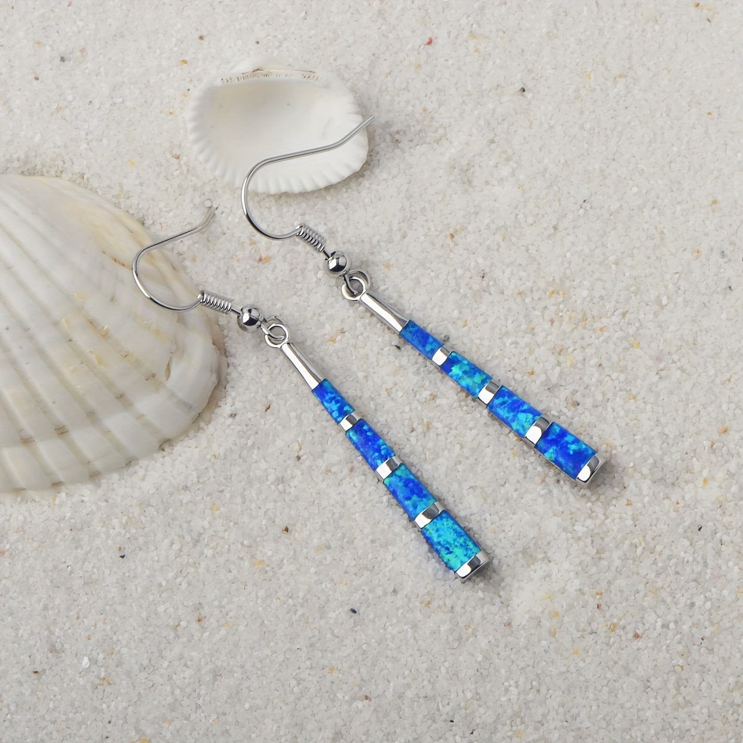 Copper Boho Earrings Silver Plated Opal Birthstone September