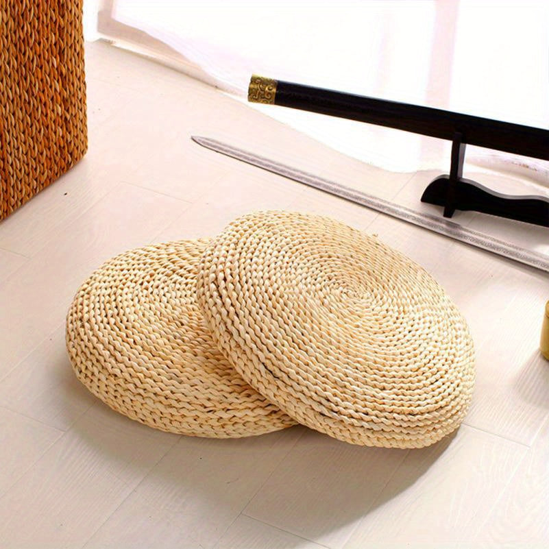 Ergonomic Round Yoga Meditation Mat Soft Straw Cushion