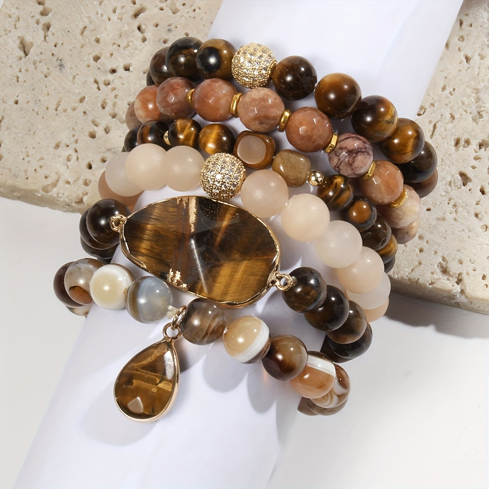 Blossom And Radiate Boho Tiger Eye Crystal Bracelet Set