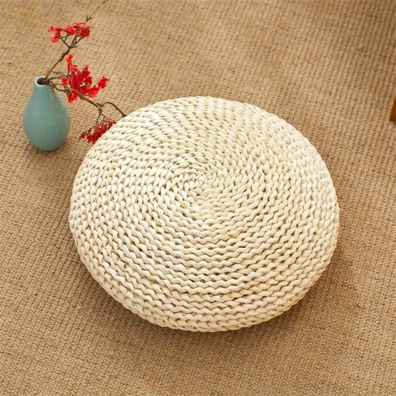 Ergonomic Round Yoga Meditation Mat Soft Straw Cushion