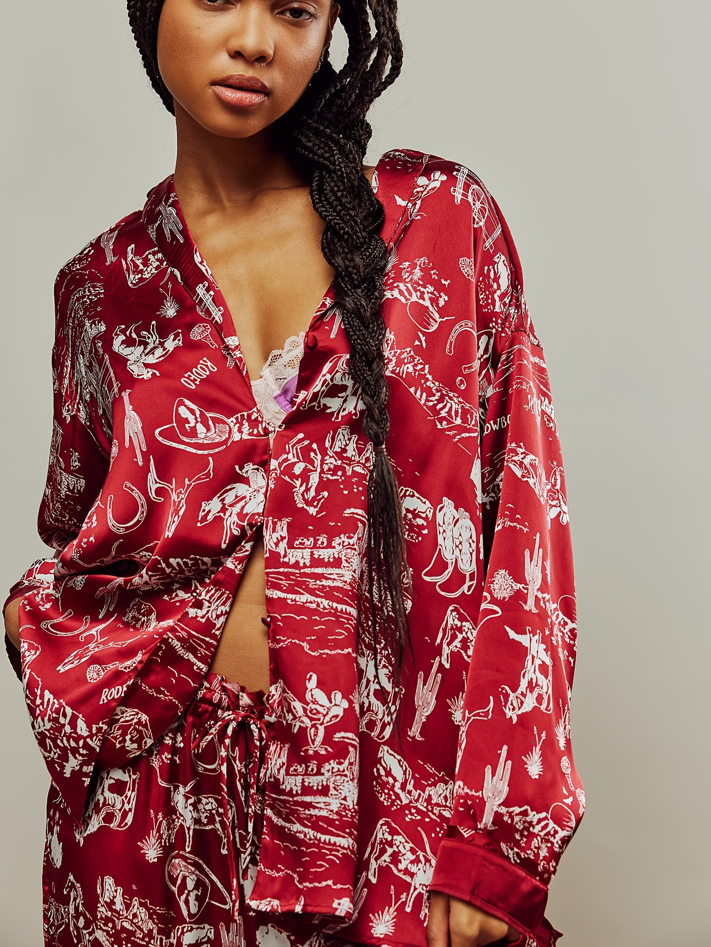 Purple Satin Pajamas - Elegant Floral Printed - Perfect For A Cozy Night