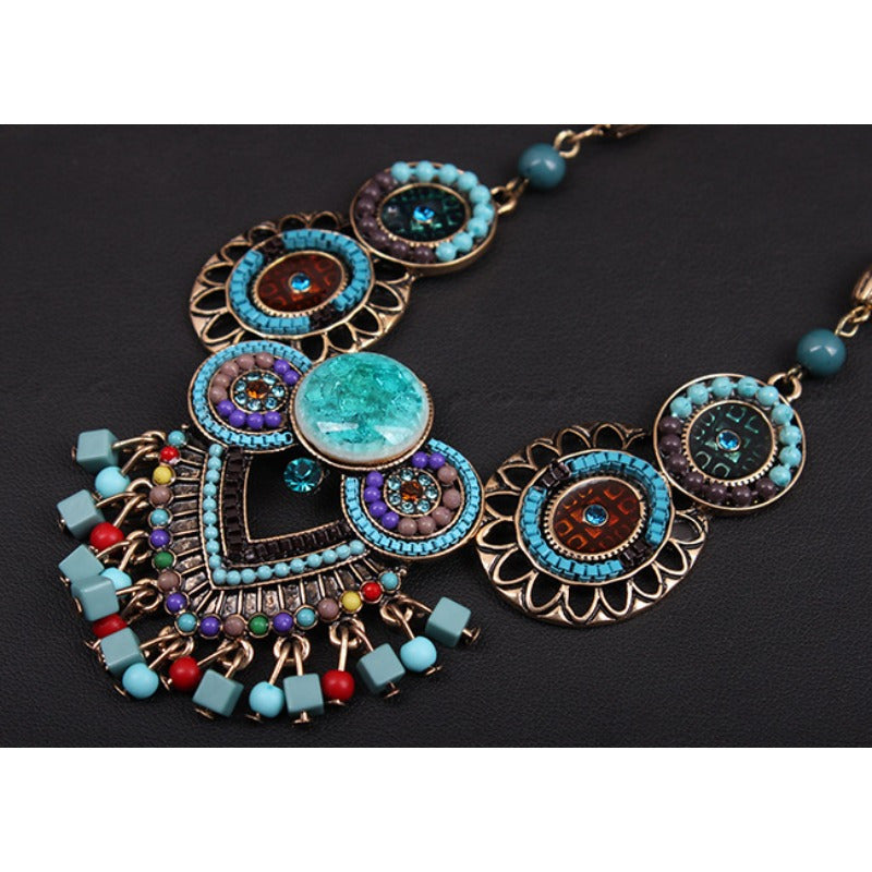Bohemian Chic Beaded Necklace For Women With Turquoise Accents And Blue Beads