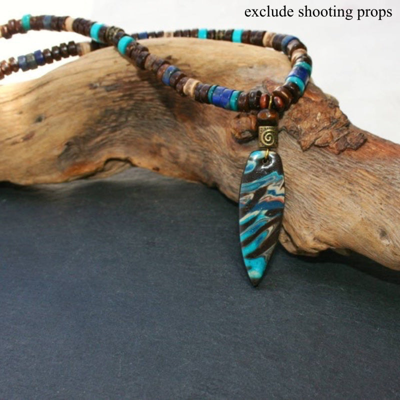 Mens Bohemian Beaded Necklace Earthy Wood Beads Jewelry