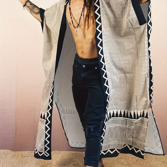 Mens Bohemian Streetwear Jacket Lightweight Geometric