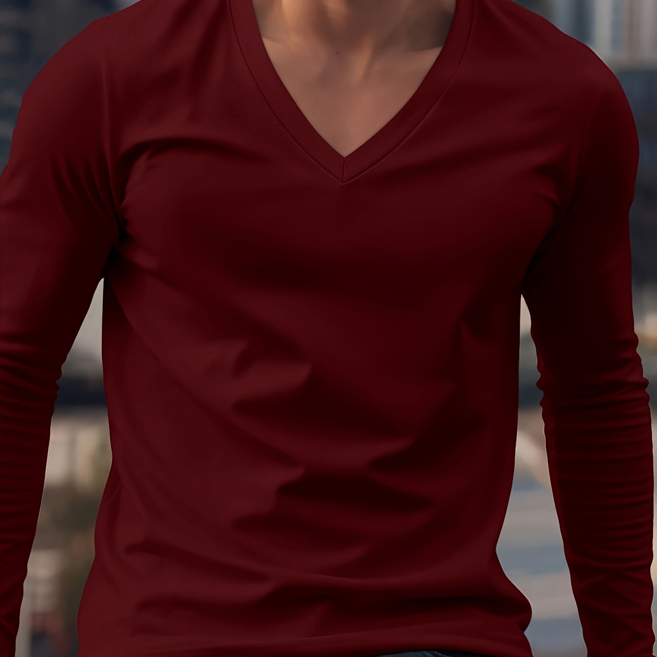 Men's V-Neck Long Sleeve Shirt for Casual Wear