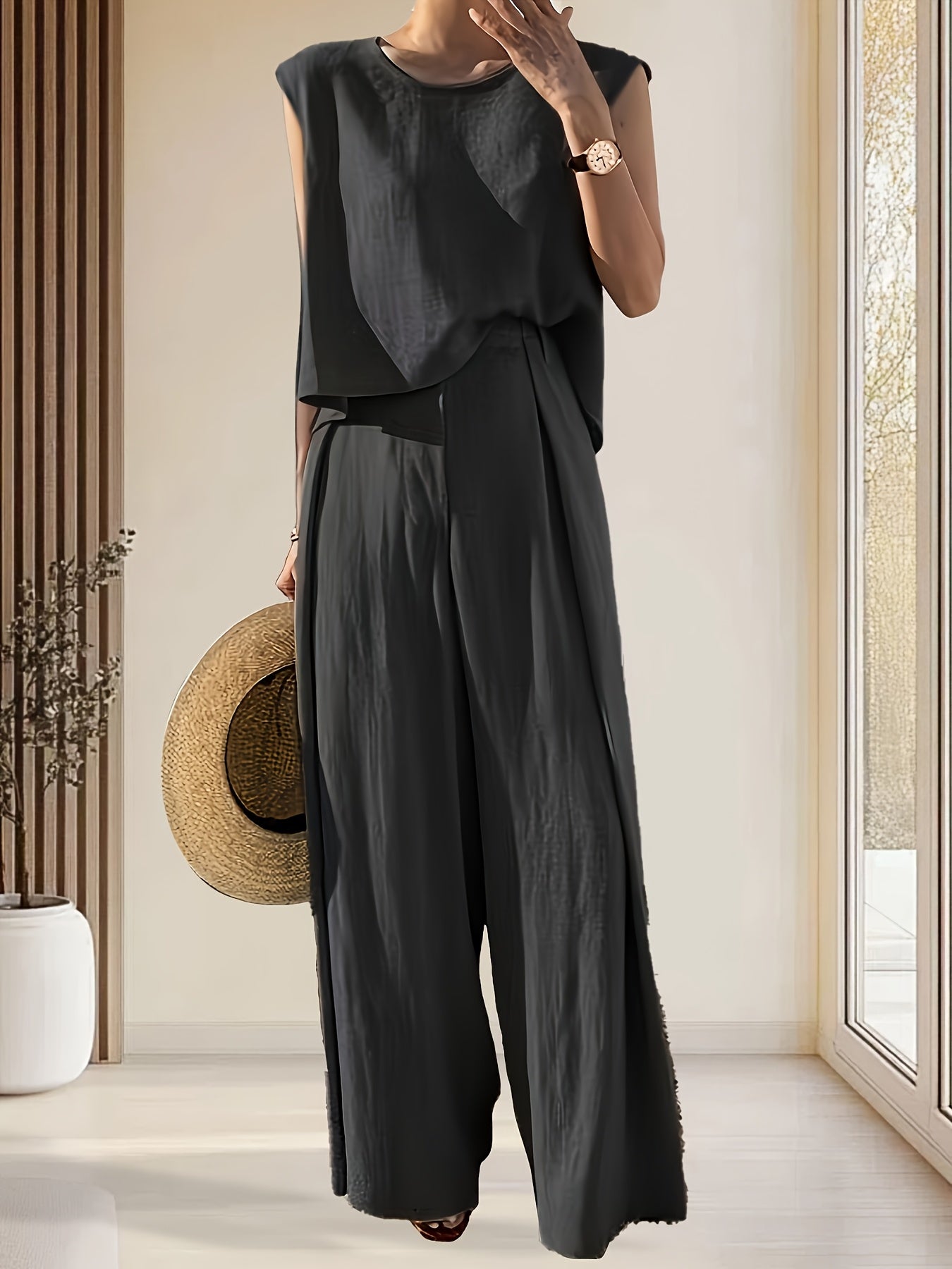 Blossom Radiate Spring Summer Sleeveless Top And Pants Set