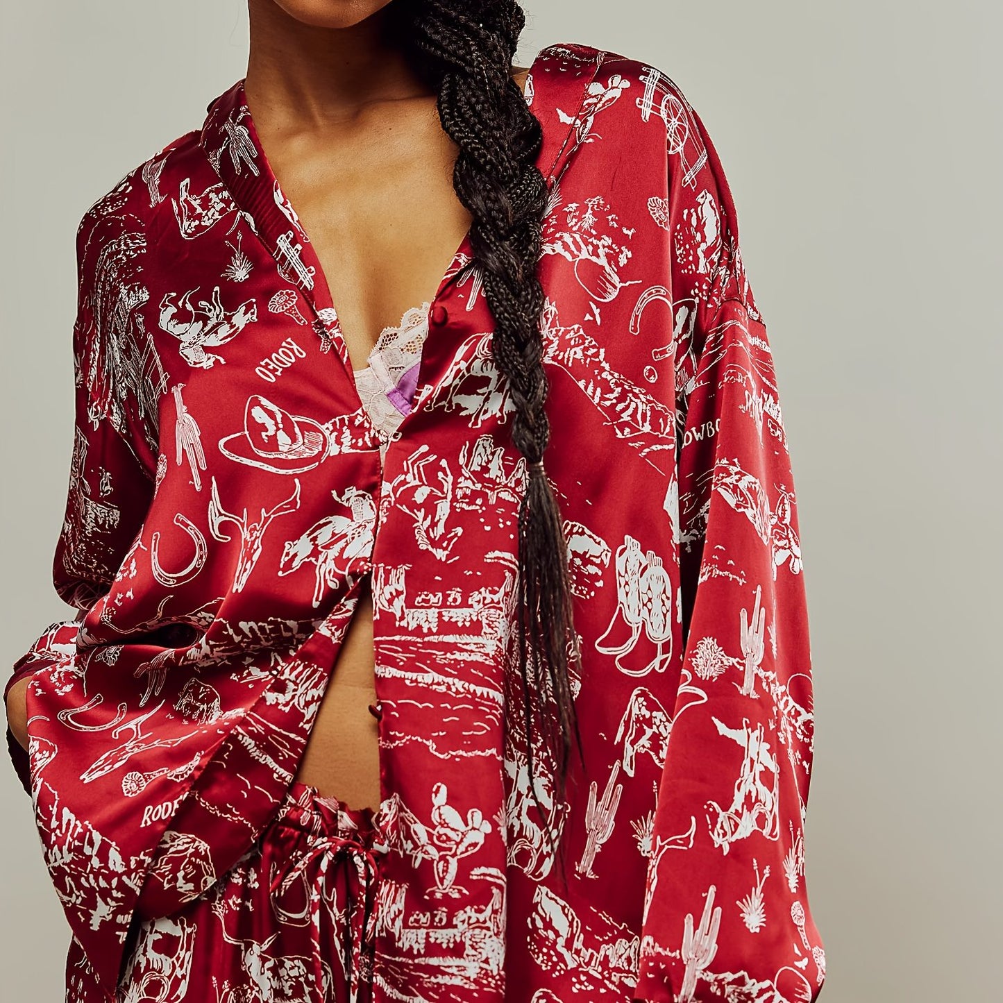 Purple Satin Pajamas - Elegant Floral Printed - Perfect For A Cozy Night