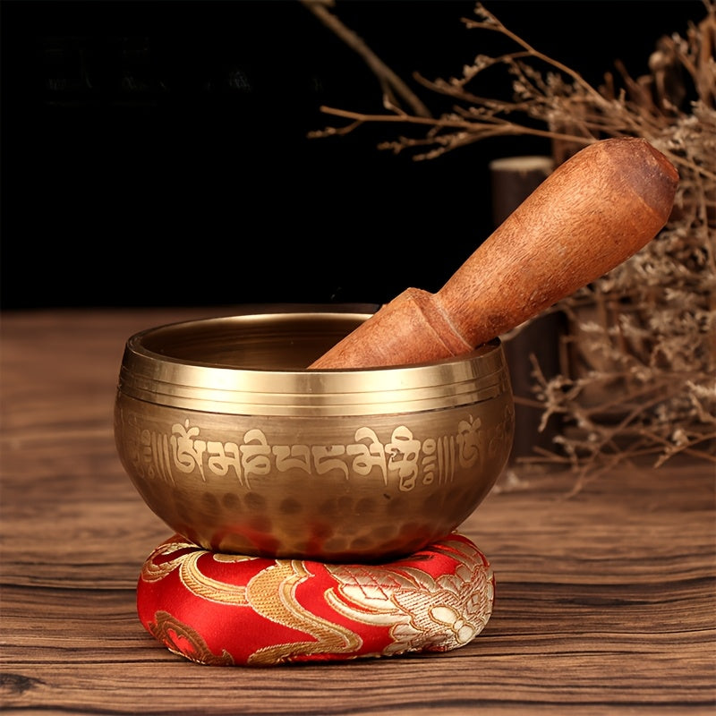 Brass Singing Bowl Six Character Mantra Scripture