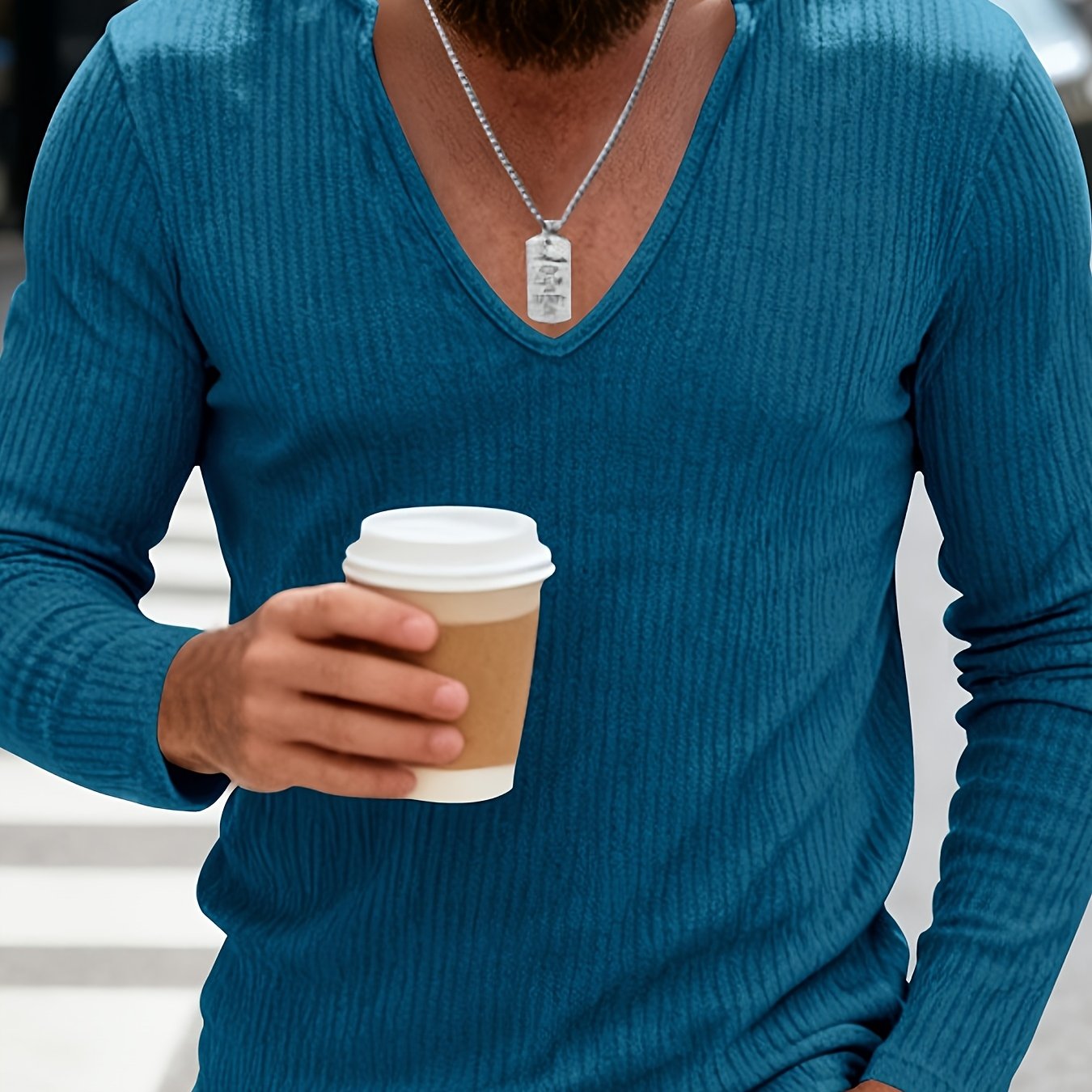 Tough Guy Men's American-Style V-Neck Long Sleeve T-Shirt
