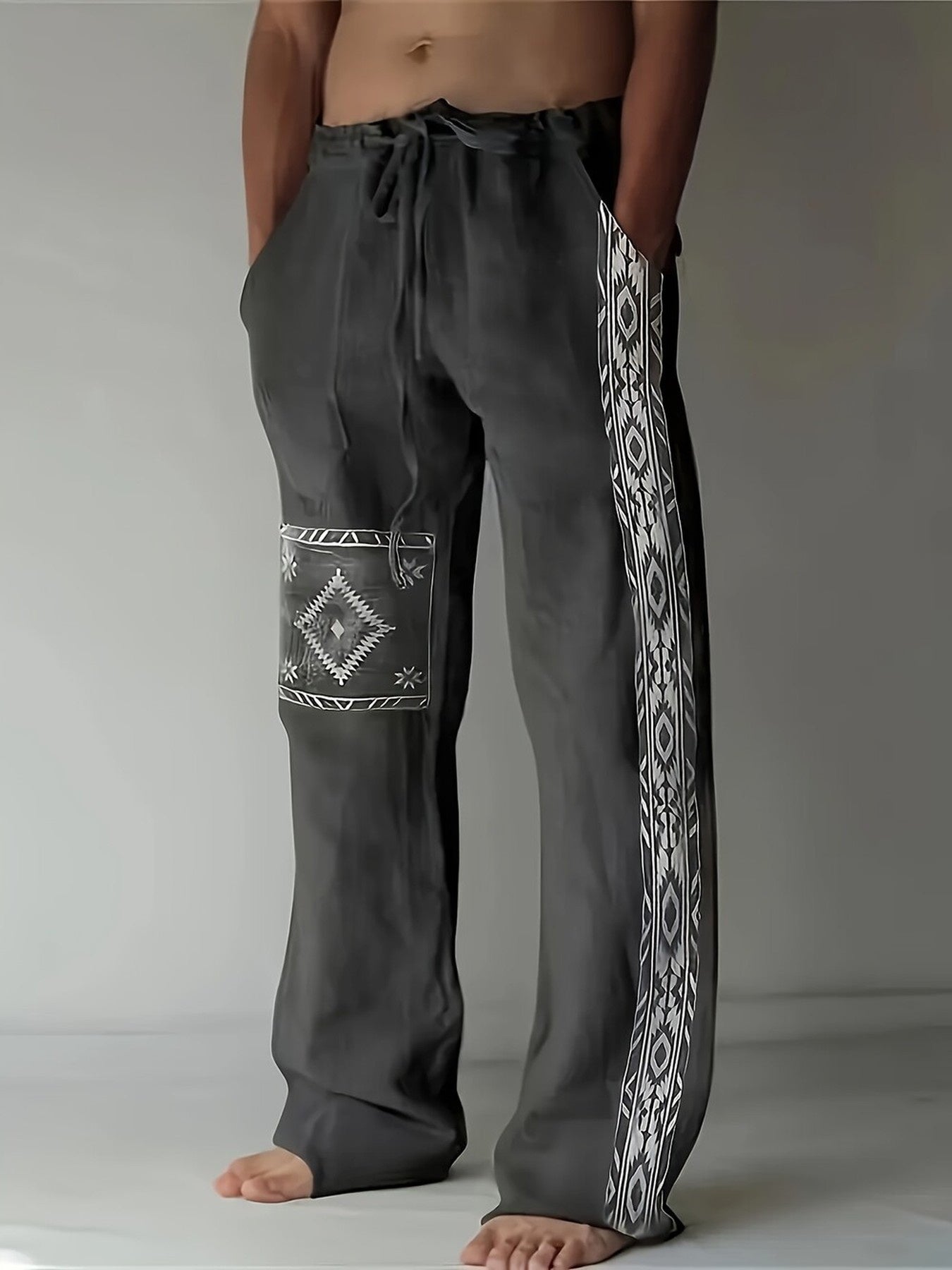 Men's Tribal Print Pants Drawstring Waist All Season Comfort