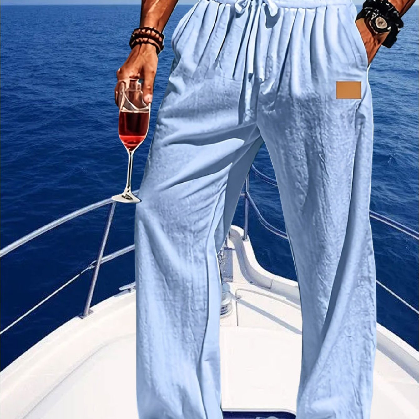 Men's Lightweight Cotton Beach Pants With Zippered Waistband