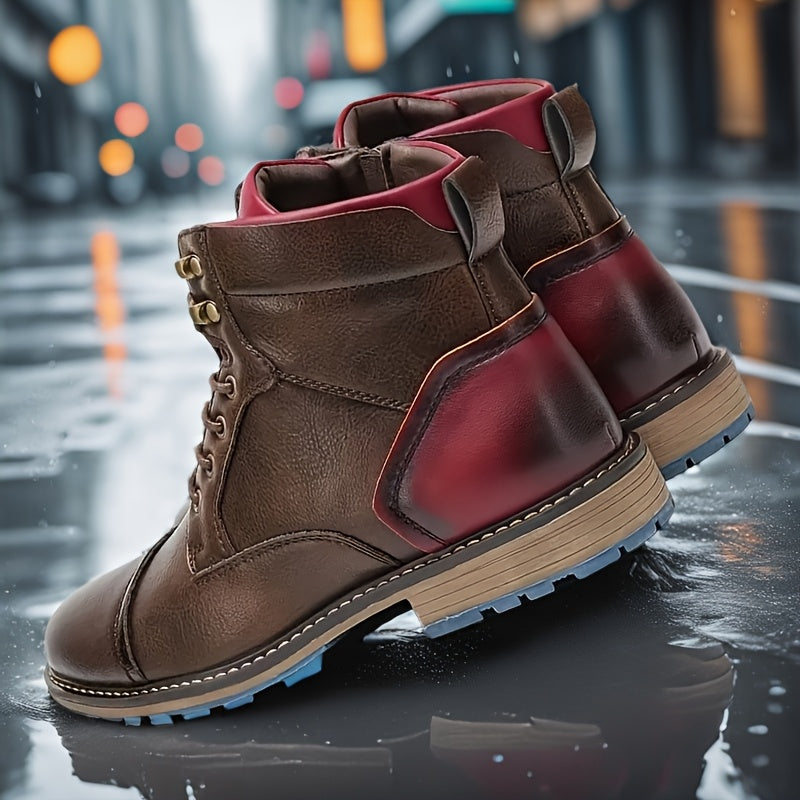 Men's Tooling Boots Vintage Casual High Top Motorcycle Boots With Thick Soles British Style