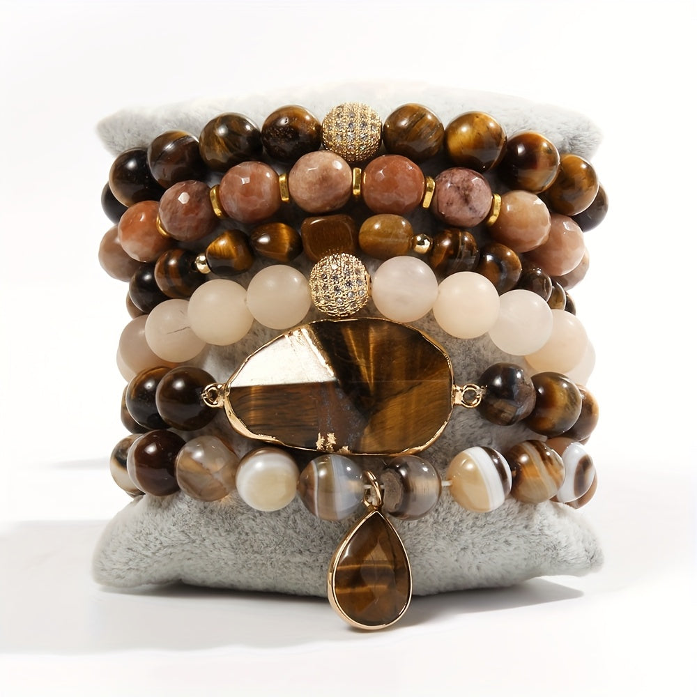 Blossom And Radiate Boho Tiger Eye Crystal Bracelet Set