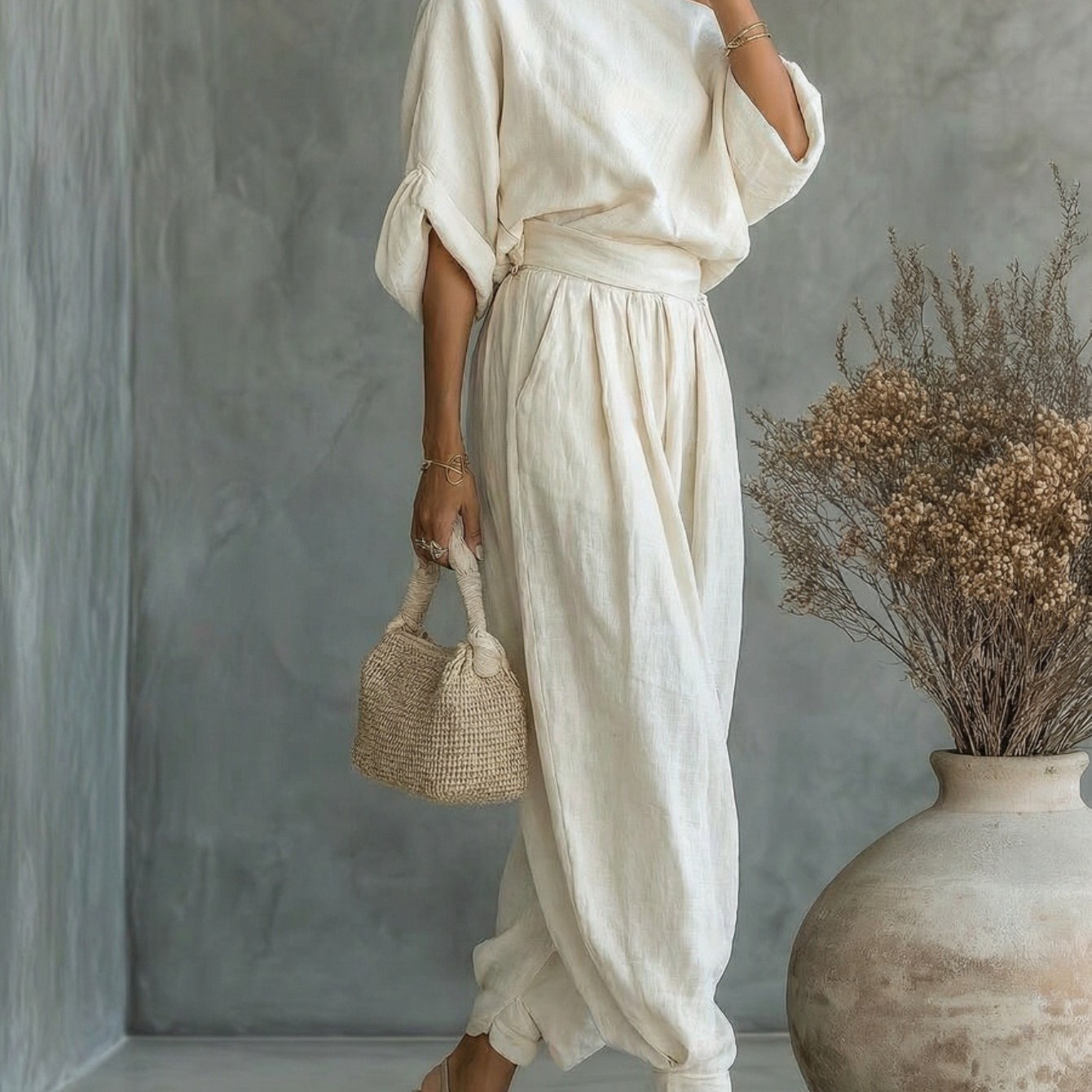Women's Off-Shoulder Top And Jogger Set, Polyester 2-Piece