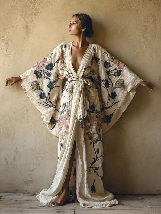 Blossom And Radiate Japanese Kimono Robe 3D Floral Print