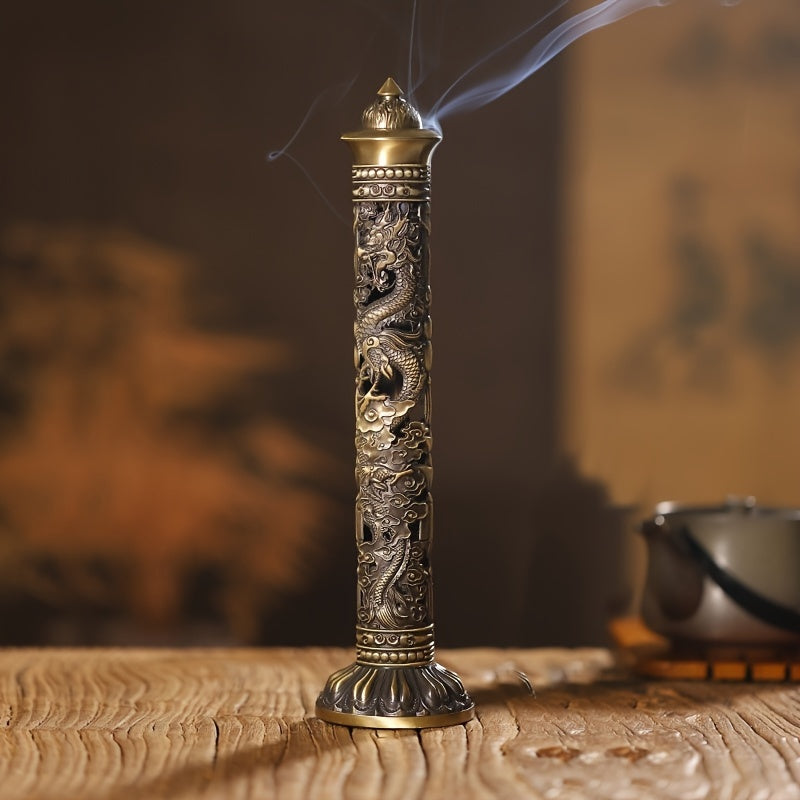 Buddha Heart Sutra Metal Incense Burner Vertical Pillar