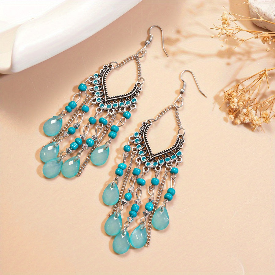 Bohemian Turquoise Teardrop Drop Earrings Boho Dangle