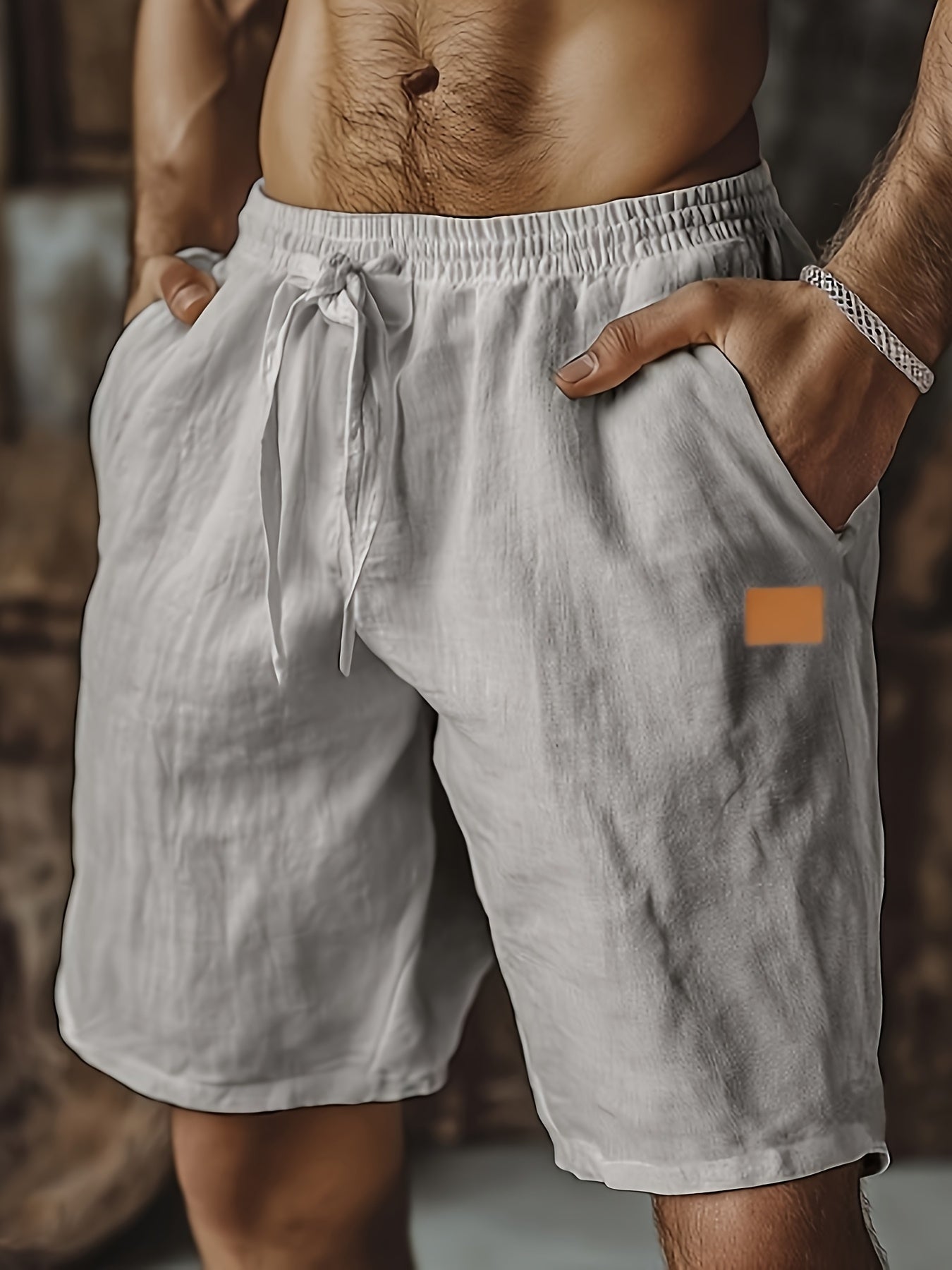 Linen Beach Shorts With Pockets Drawstring Waist Casual