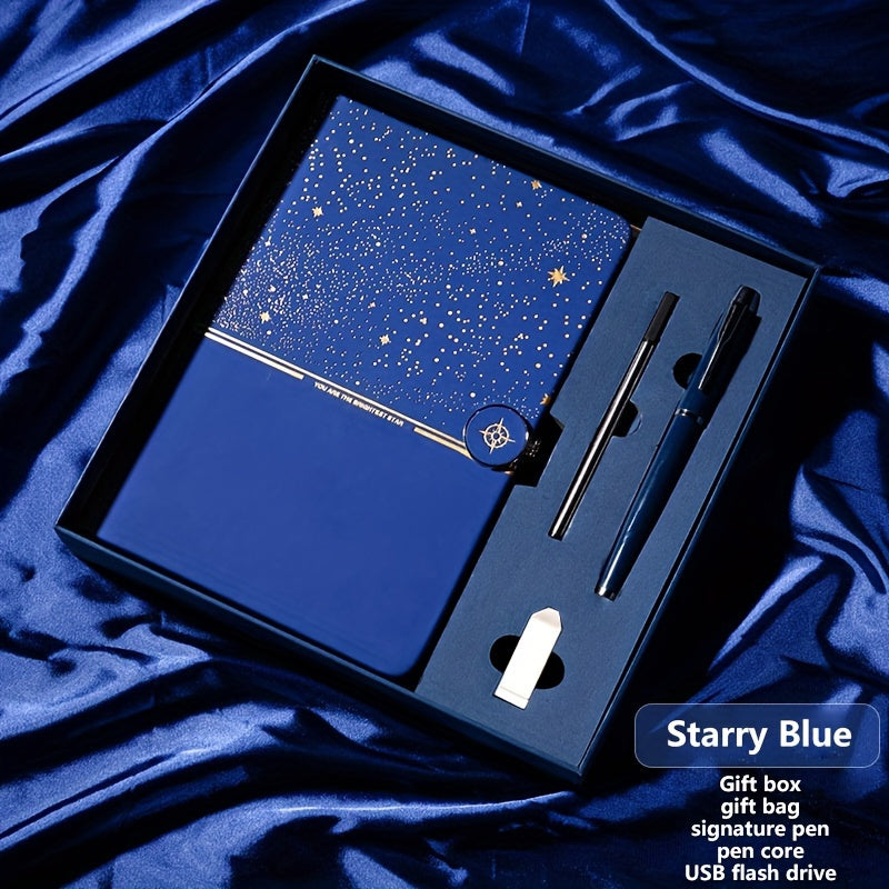 Starry Sky Notebook Set With Signature Pen And USB Drive