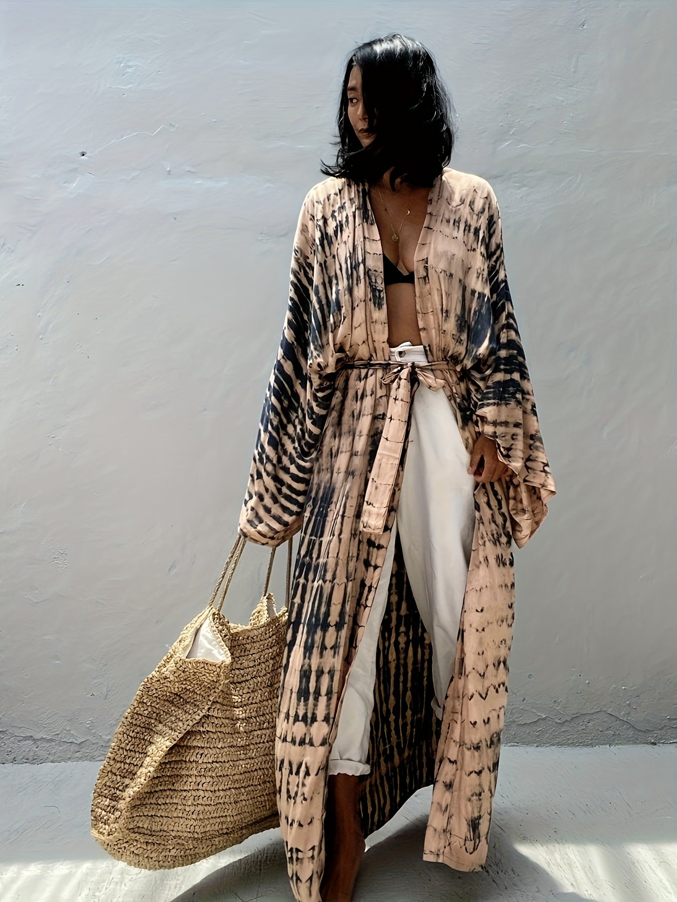 Relaxed Comfort Bohemian Kaftan Robe Long Sleeve Beachwear