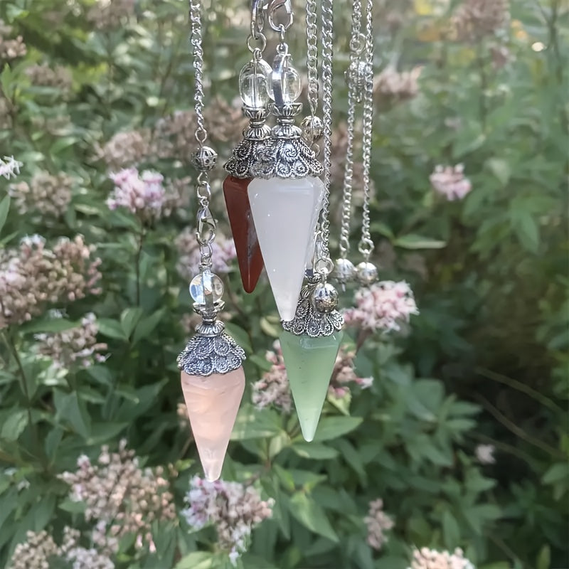 Natural Amethyst Powder Hexagonal Pendulum Necklace