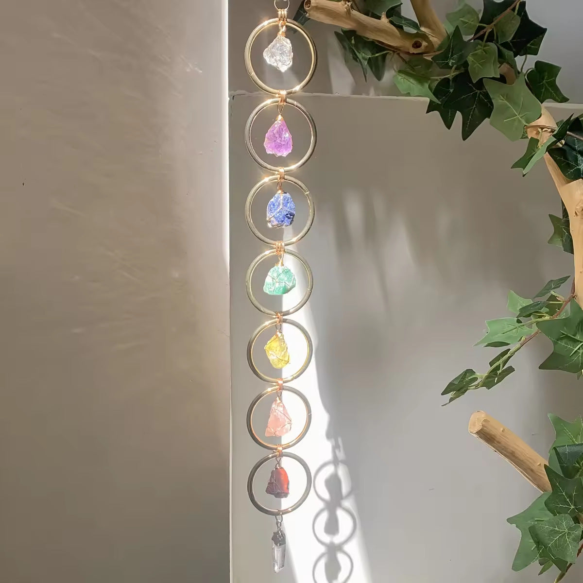 Modern Handcrafted Crystal Wall Hanging With Circular Stone