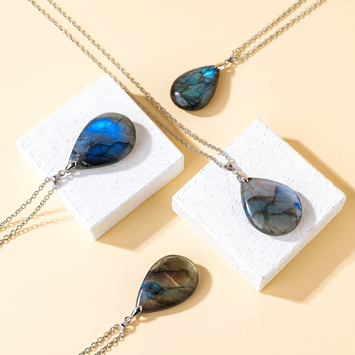 Blossom and Radiate Labradorite Teardrop Pendant Necklace