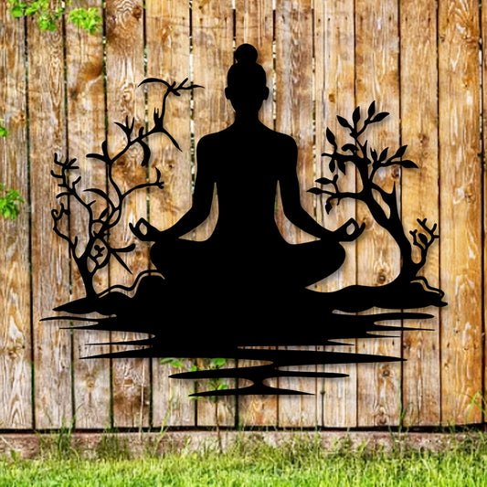 1pc Buddha Meditation Wall Decor - Minimalist Black Buddha Sitting in for Lotus Position, Metal Spiritual Decoration for Home, Office, Yoga Studio - Large 15.7x14 Inches - Housewarming Gift for Zen & Buddhist Spaces, Buddha H
