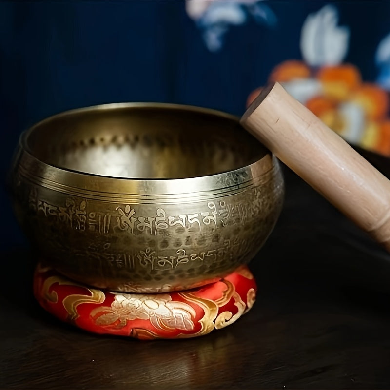 Brass Singing Bowl Six Character Mantra Scripture