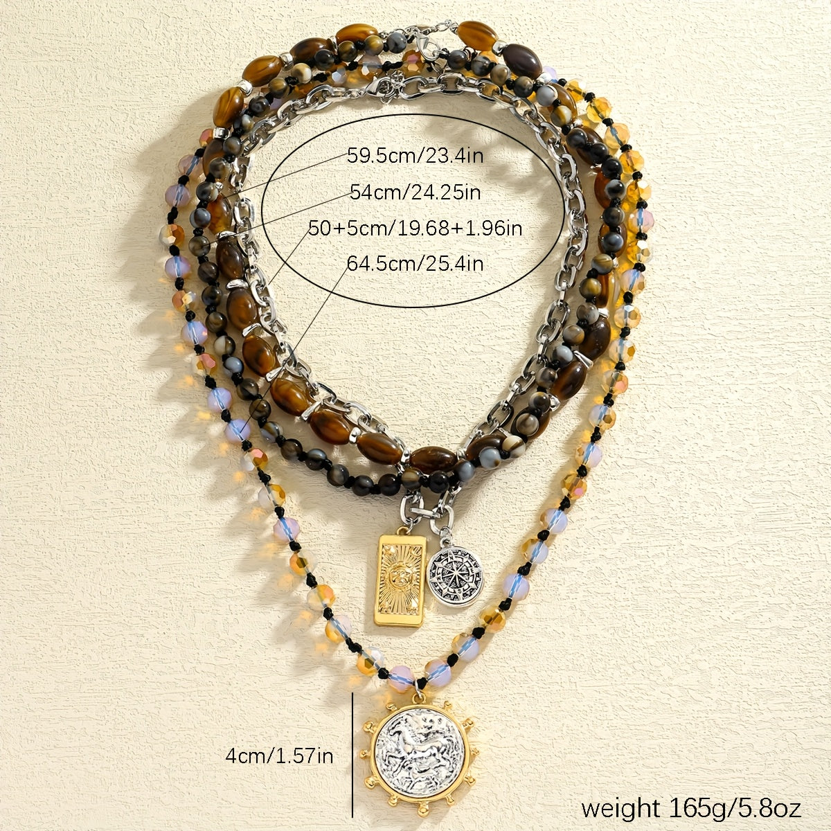 Blossom Radiate Boho Layered Stone Pendant Necklace Vintage
