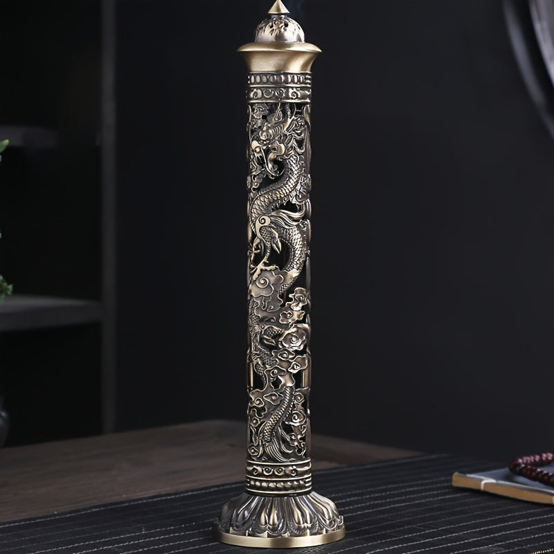 Buddha Heart Sutra Metal Incense Burner Vertical Pillar