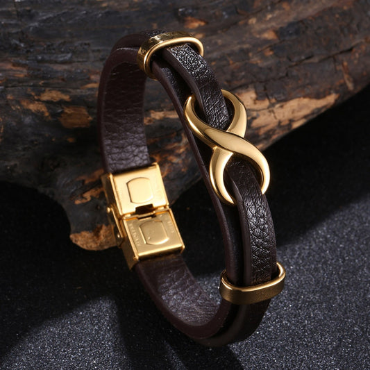 Men's Stainless Steel Leather Infinity Bracelet