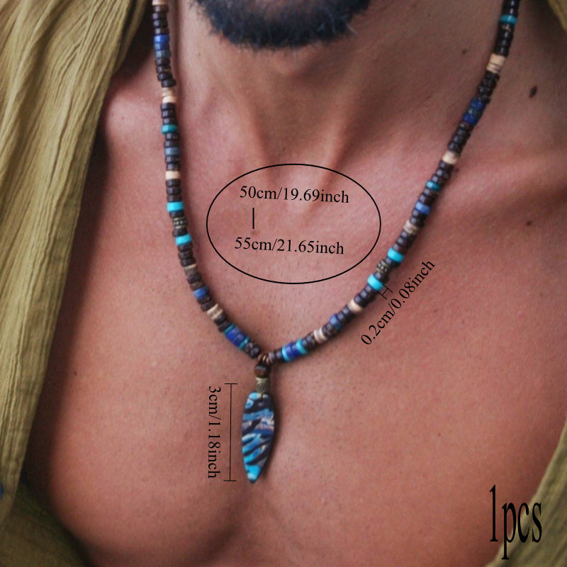 Mens Bohemian Beaded Necklace Earthy Wood Beads Jewelry