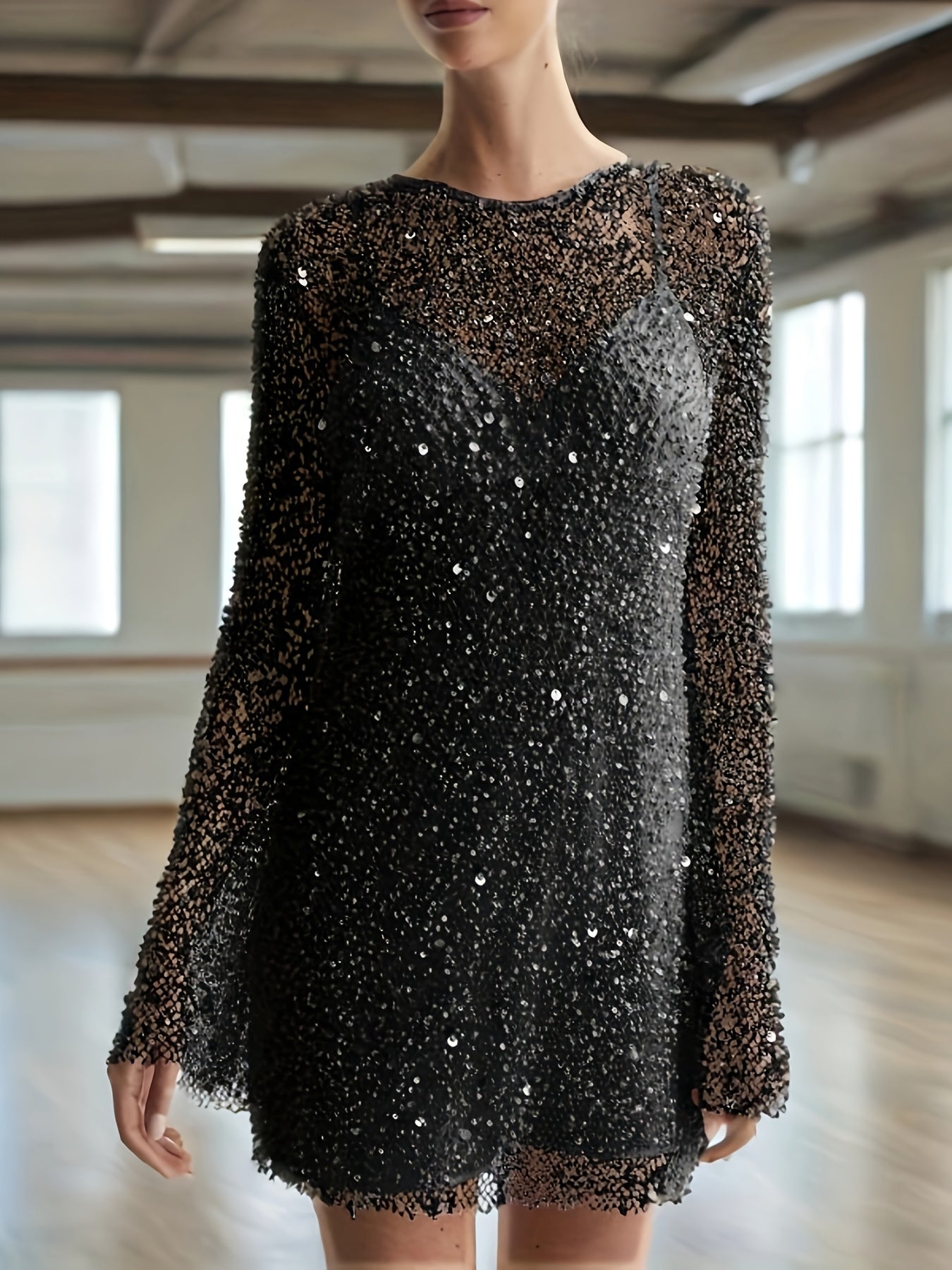 Sequin Mesh Two Piece Set With Lace Up Detail Women