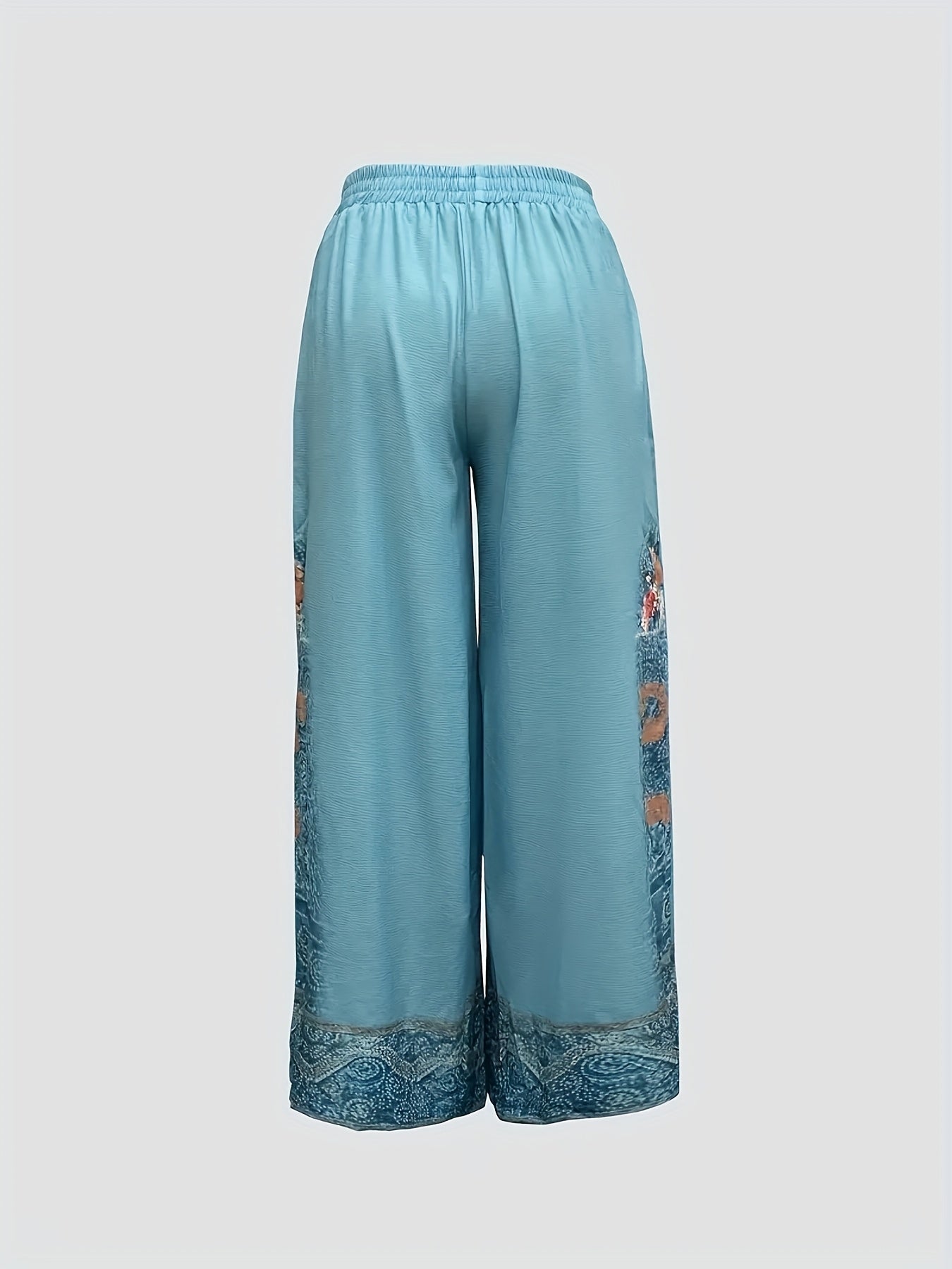 Floral High-Waisted Wide-Leg Trousers With Elastic Waistband
