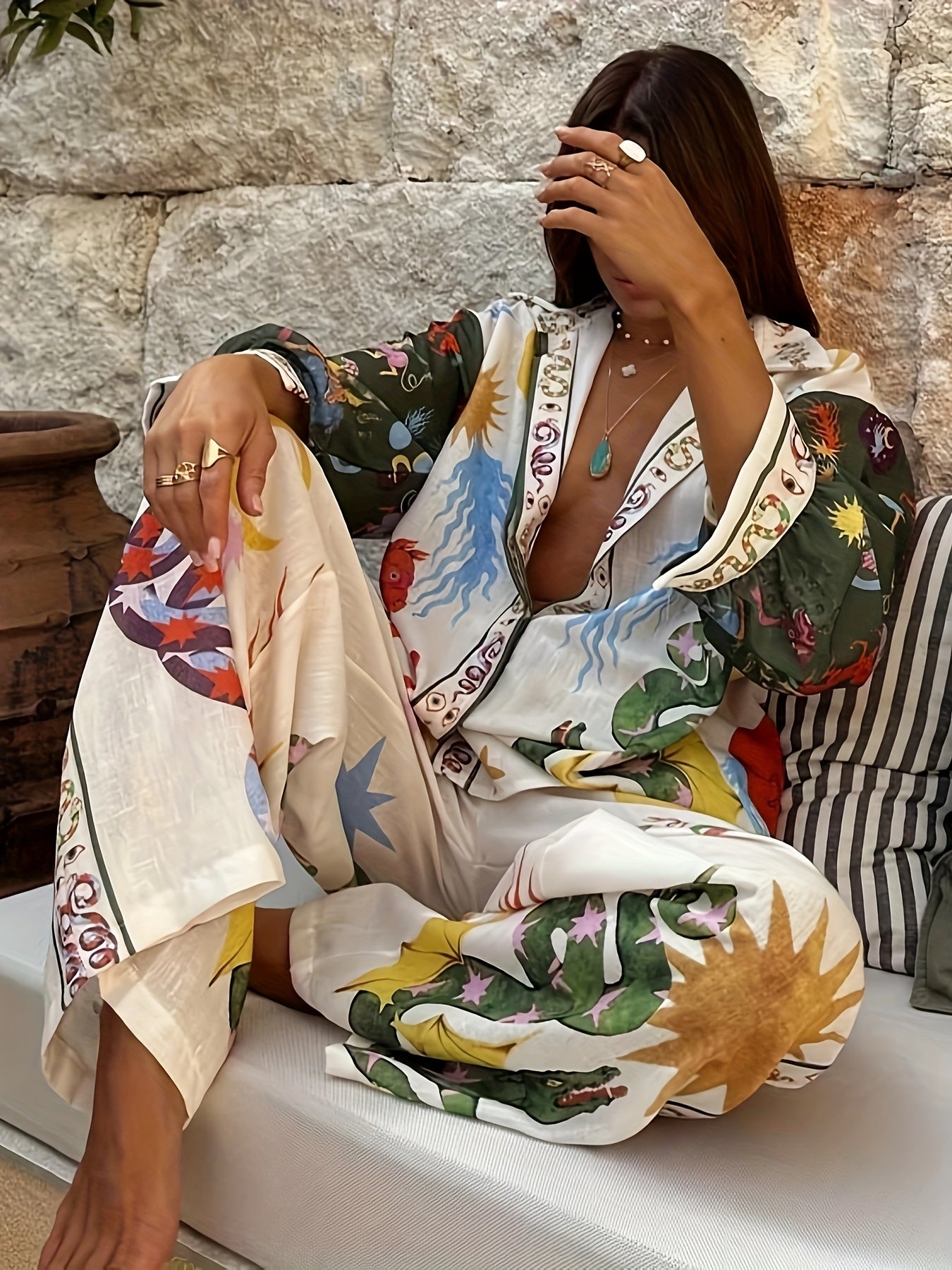 Unique Shirt And Elastic Waist Pants Set