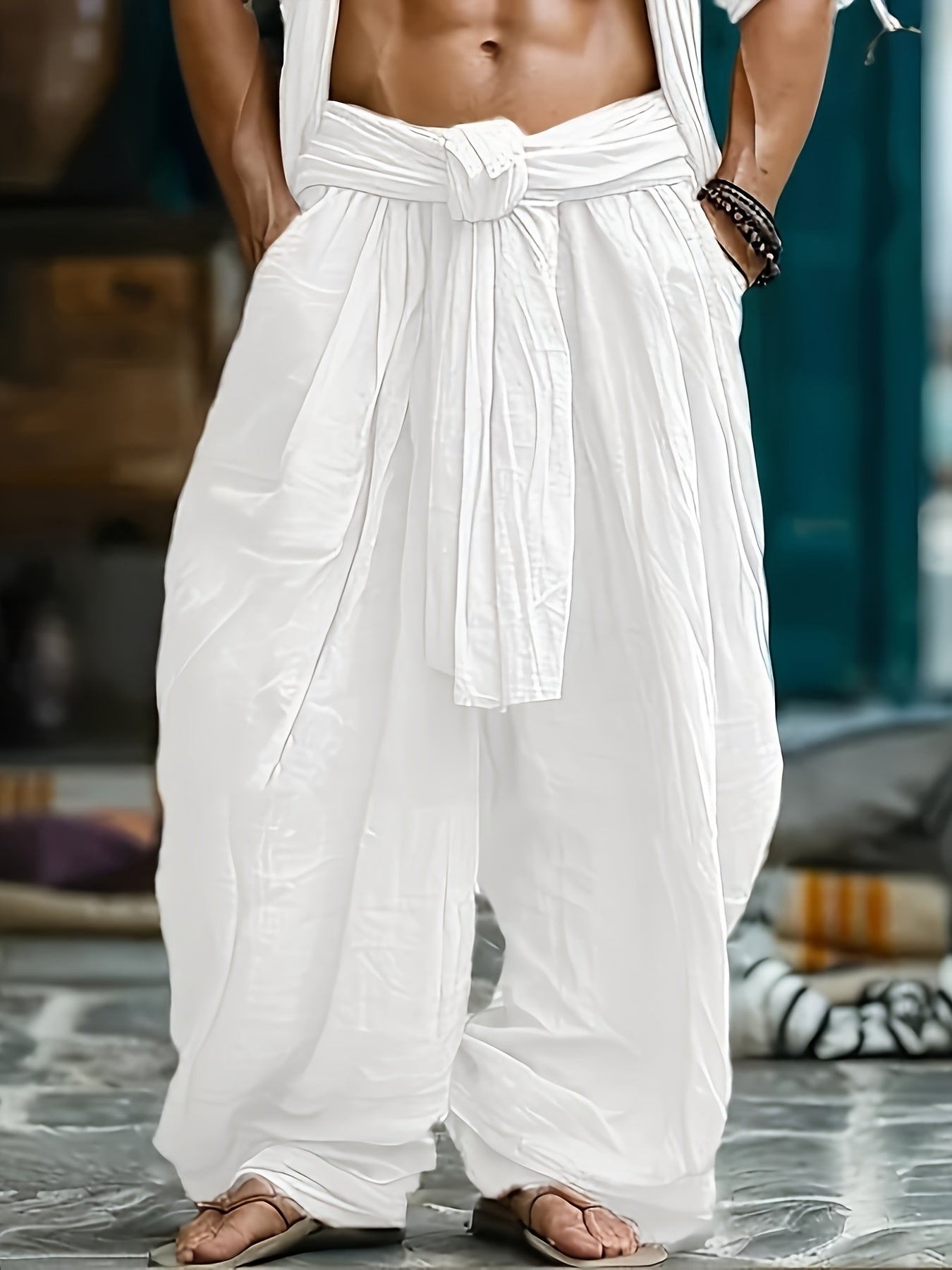 Blossom And Radiate Men's Wide Leg Polyester Trousers