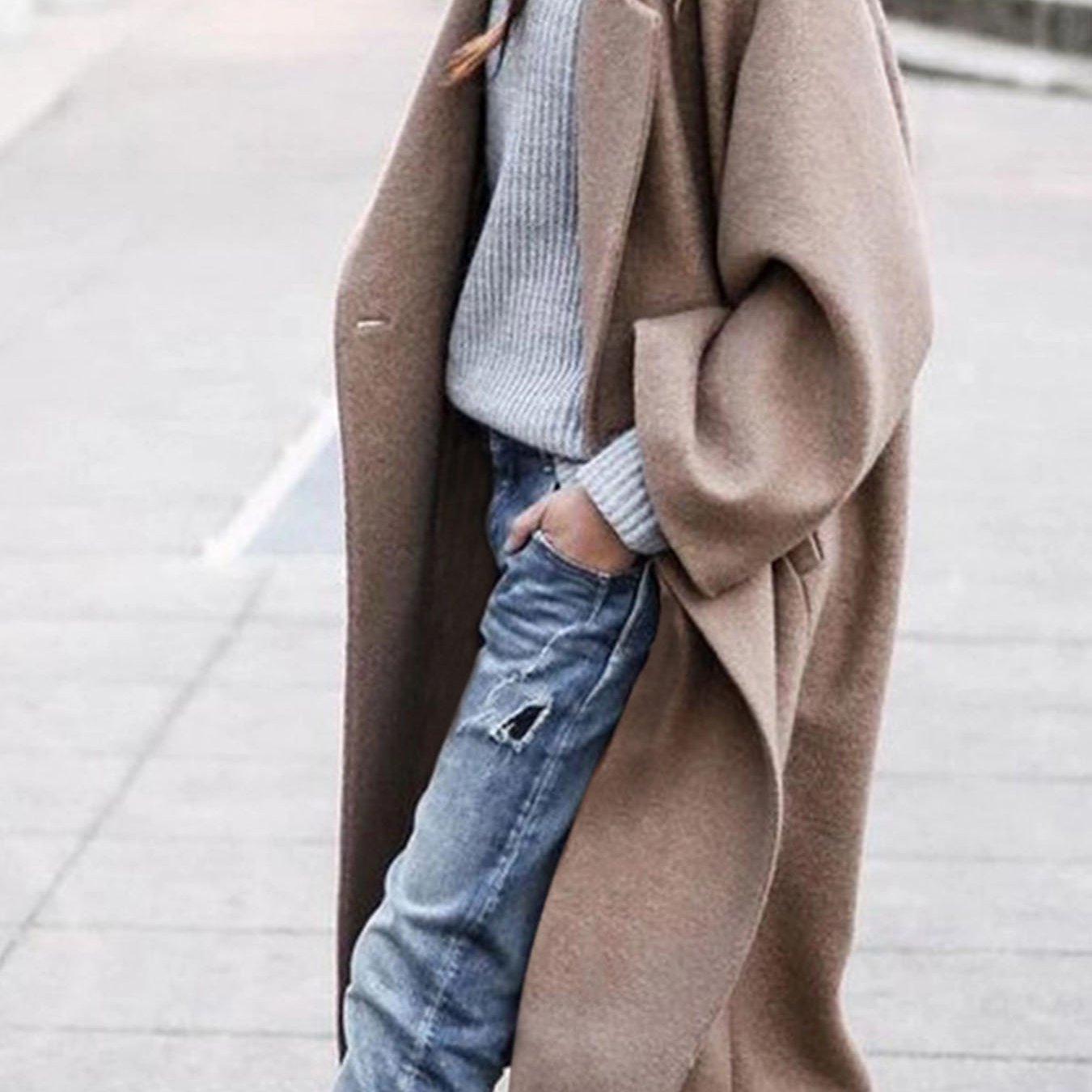 Womens Oversized Long Coat Pockets Elegant Winter Trench