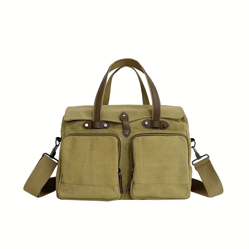 Heavy Duty Canvas Crossbody Work Bag With Buckle Closure Pouches