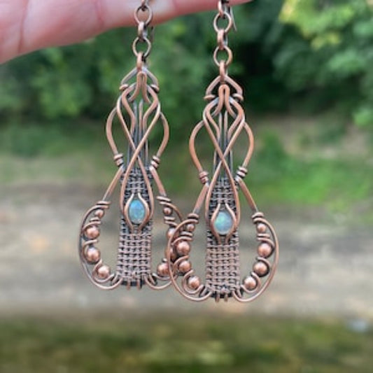 Bohemian Labradorite Pendant Earrings With Vintage Wire Wrap