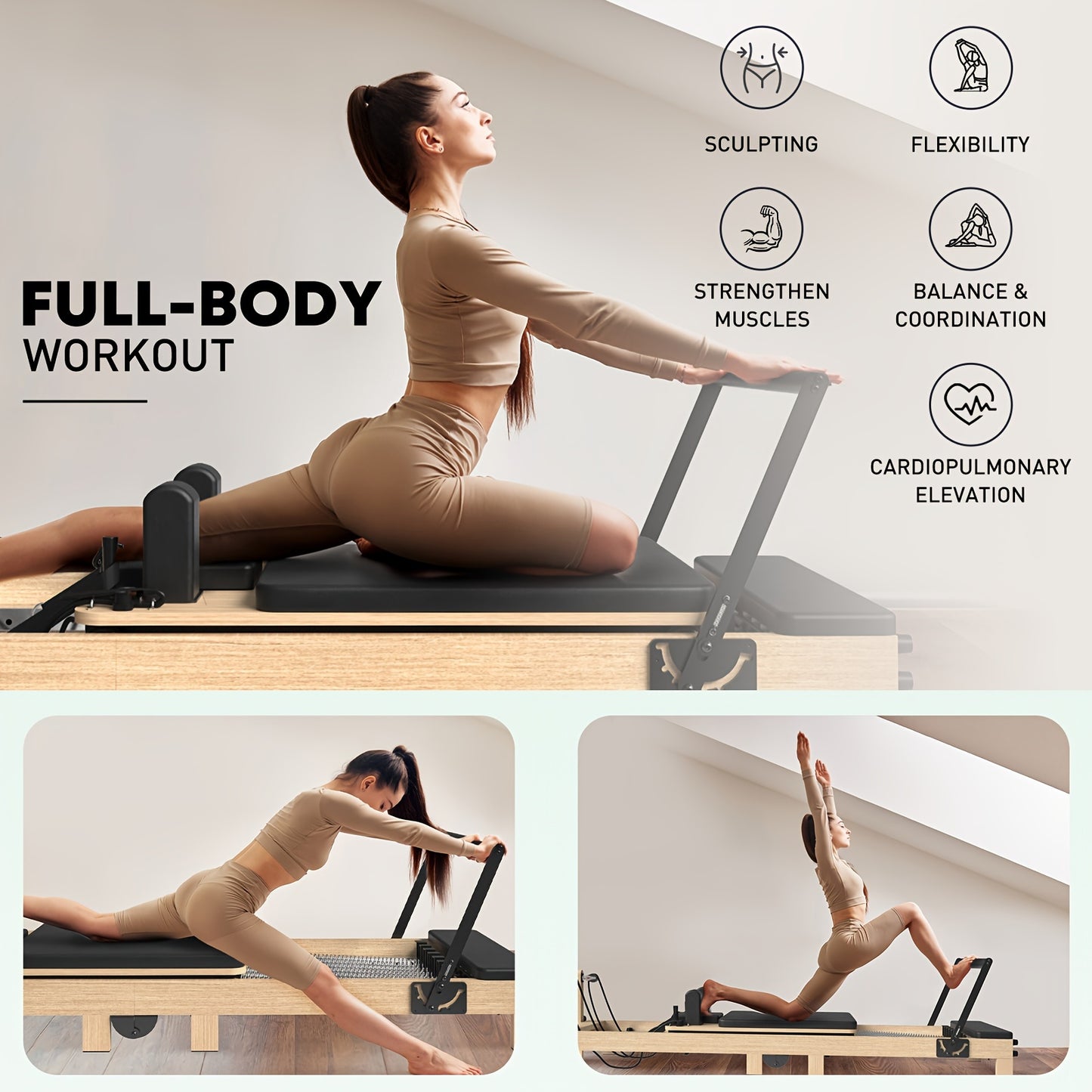 Wooden Pilates Exerciser for Full-Body Rehabilitation and Home Gym