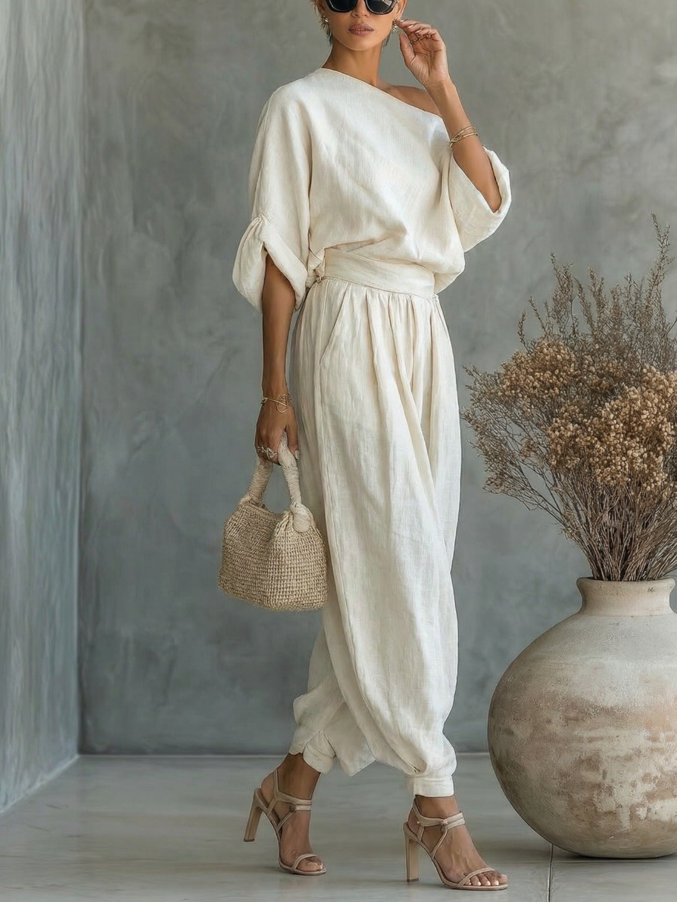 Women's Off-Shoulder Top And Jogger Set, Polyester 2-Piece