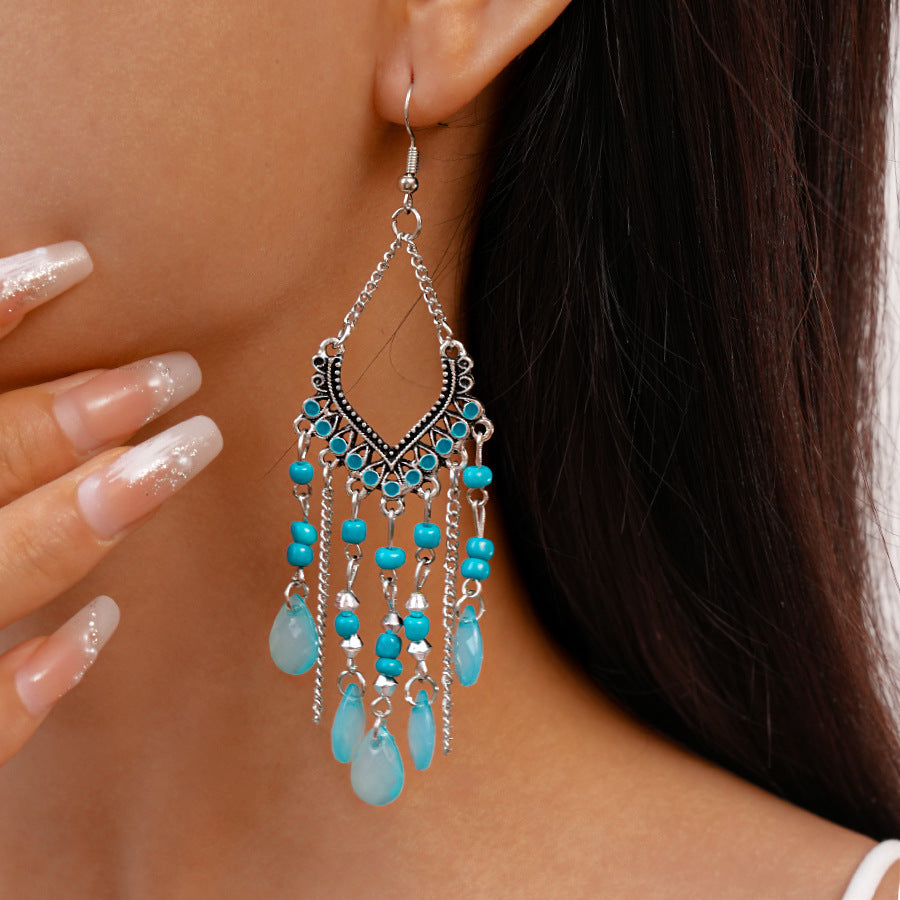 Bohemian Turquoise Teardrop Drop Earrings Boho Dangle