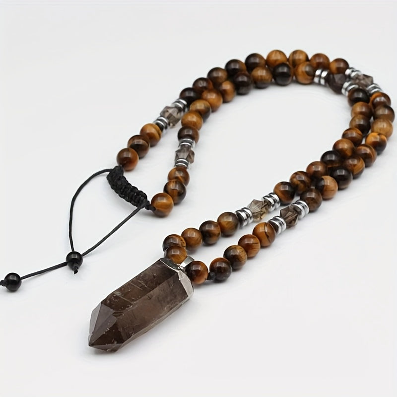 Natural Tiger Eye Beaded Necklace Boho Style Unisex Gift