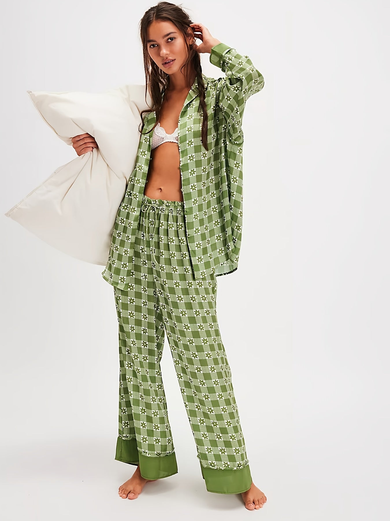 Purple Satin Pajamas - Elegant Floral Printed - Perfect For A Cozy Night