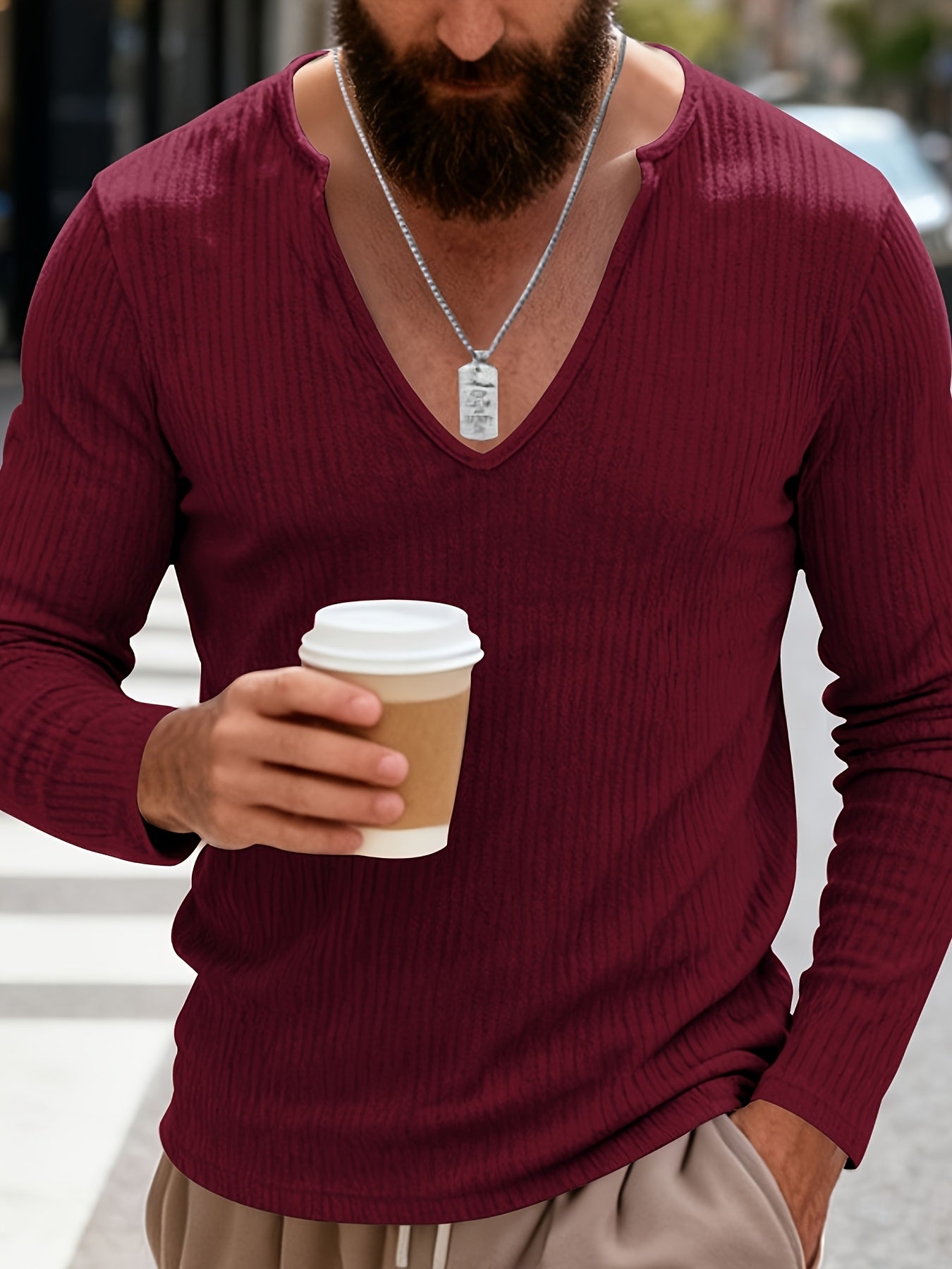 Tough Guy Men's American-Style V-Neck Long Sleeve T-Shirt